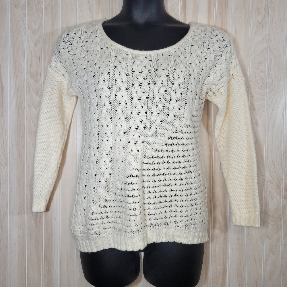 Lucky Brand Cream Open Knit Sweater Sz Lg